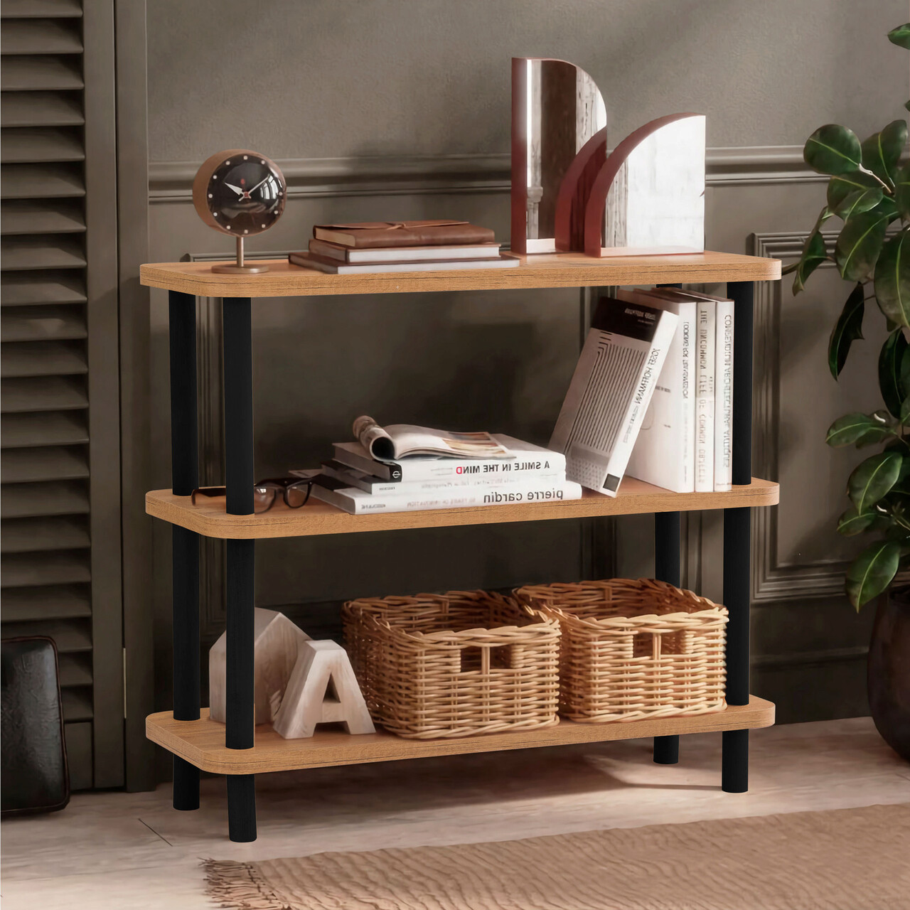 Corp biblioteca, Hanah Home, Step, 80x75x28 cm, Negru / Pin Atlantic - imagine 7